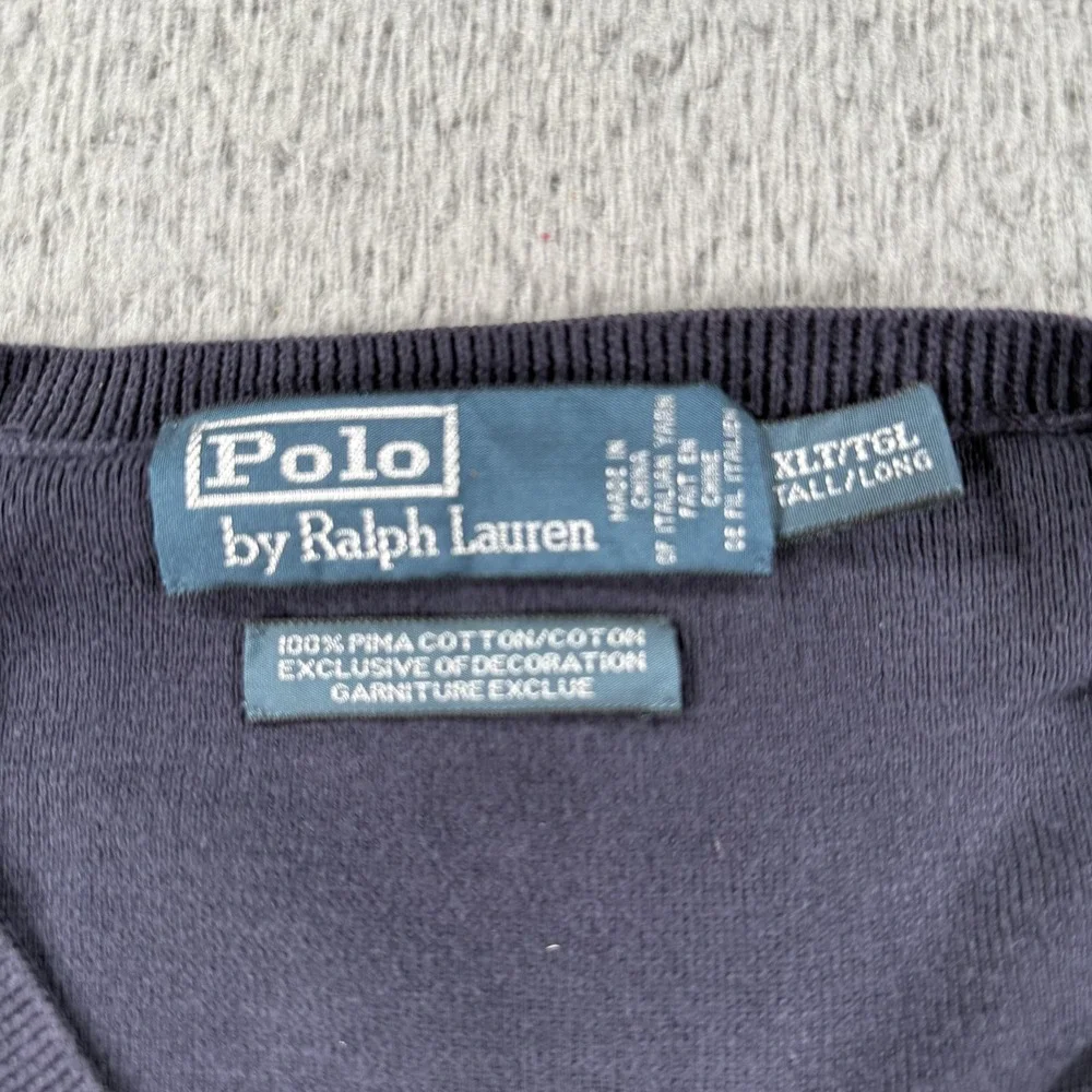 Polo Ralph Lauren Sweater Vest Mens XL Tall Navy Blue V Neck Sleeveless Pullover